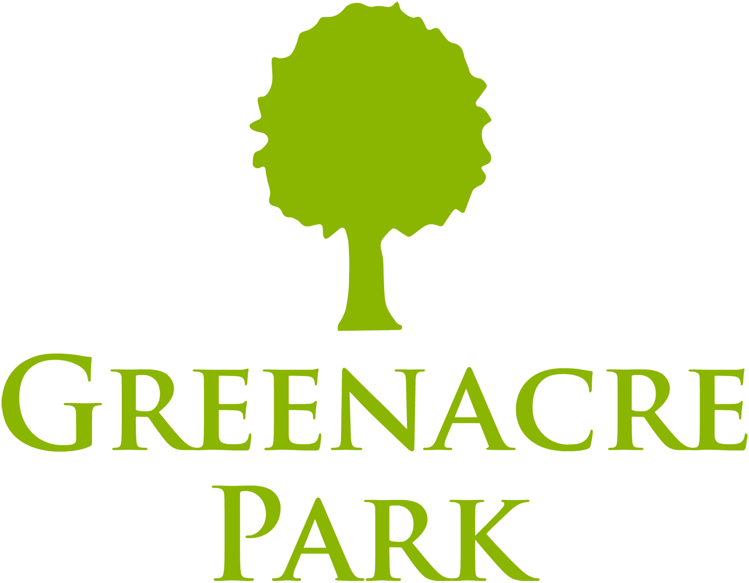 A green tree with the words " greenacre park ".